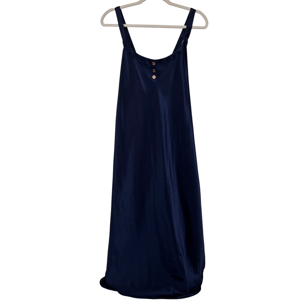 VTG California Dynasty Blue‎ Satin Maxi Nightgown Lingerie Slip Size Large